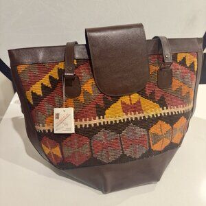 Vintage Boho Turkish Kilim Wool Tote Bag - Unique Multicolor Design